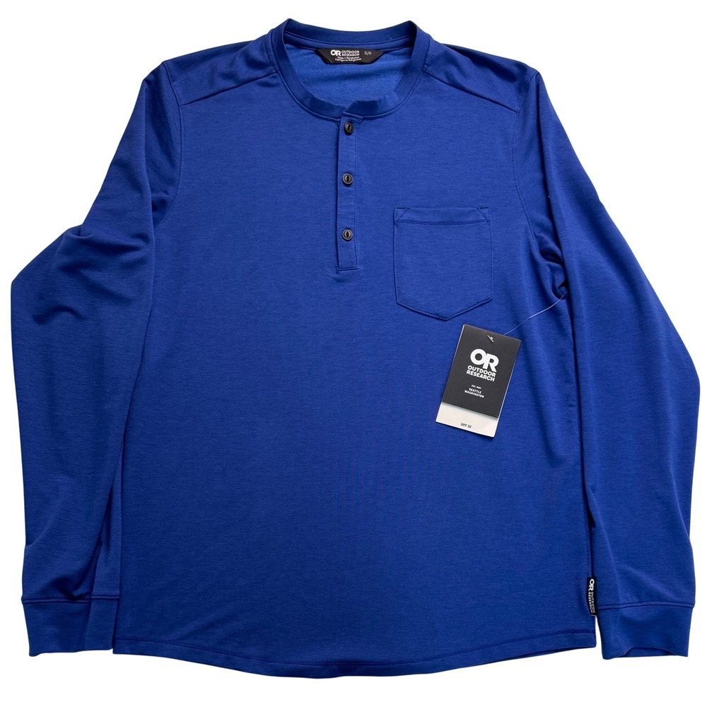 Outdoor Research Mens Aberdeen LS Henley Galaxy Heather Blue UPF 30 Small
